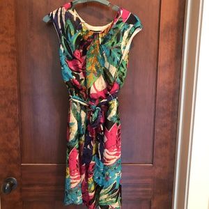 Multi Colored Pattern Dress with Waist Tie